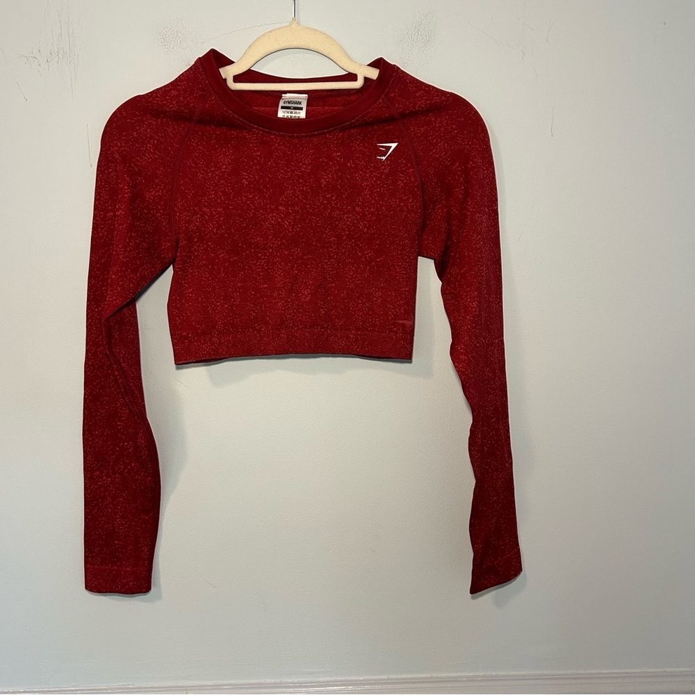 Gymshark Red Adapt Fleck Seamless Long Sleeve Crop Top Size Medium